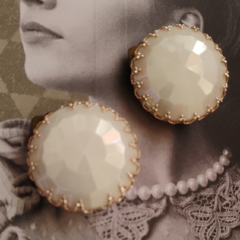 Vintage Clip On Earrings Made in Germany Milk Glass Style